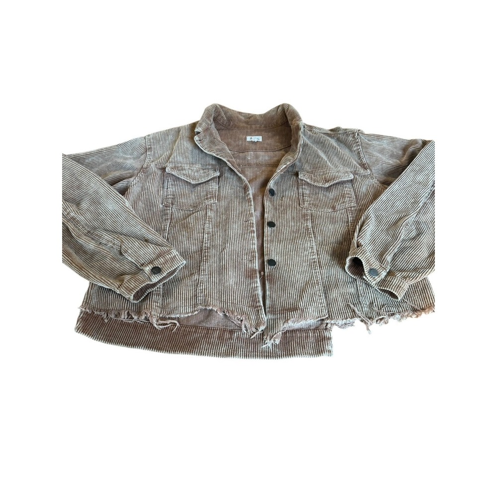 POL Corduroy Trucker Jacket Distressed Hem Button Up Long Sleeve Women L - Picture 5 of 6